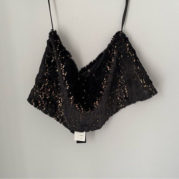 SLNY Women’s Faux Fur Gold Sequin Neck Warmer - Picture 3 of 3